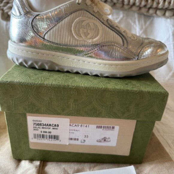 GUCCI MAC80 SNEAKER WHITE SILVER SIZE 5B - Picture 3 of 9